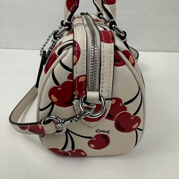 Coach Mini Rowan Crossbody Bag Cherry Print Leather Silver/Chalk Multi CY745 NWT - Picture 7 of 13